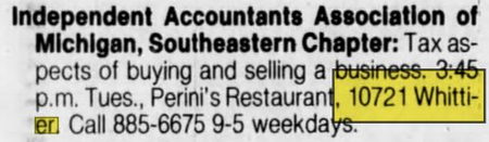 Perinis Dining Room - Oct 15 1984 Ad (newer photo)